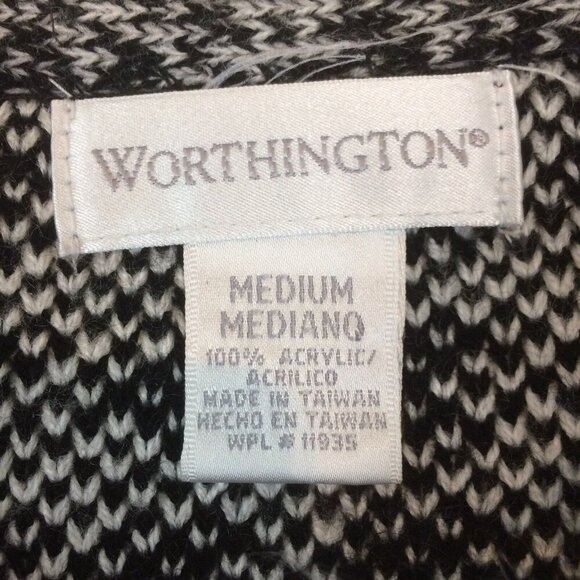 Worthington Womens Open Front Cardigan Size M Black White Houndstooth Fringes - Picture 5 of 11